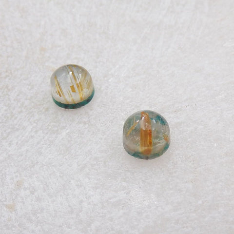 Intarsia of Gold Rutilated Quartz And Chrysocolla Cabochons Paired 7x7x5mm, 0.8g