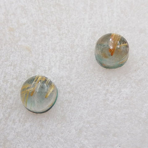 Intarsia of Gold Rutilated Quartz And Chrysocolla Cabochons Paired 7x7x5mm, 0.8g