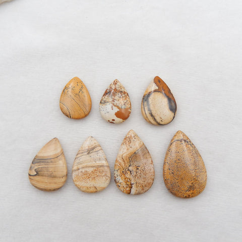 6 PCS Natural Picture Jasper Cabochons 26x19x6mm, 40x21x8mm, 46.5g