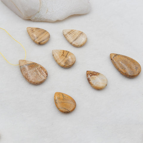 6 PCS Natural Picture Jasper Cabochons 26x19x6mm, 40x21x8mm, 46.5g