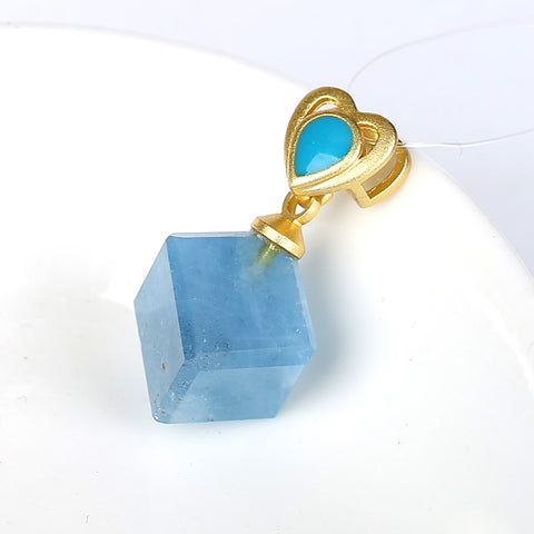 Natural Square Blue Aquamarine Pendant with 925 Silver Accessory 8.5mm, 2.3g