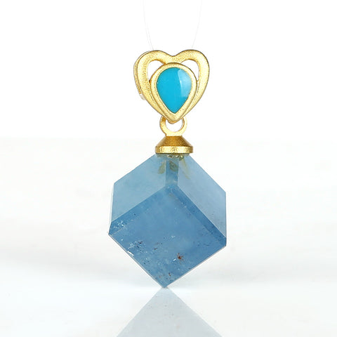 Natural Square Blue Aquamarine Pendant with 925 Silver Accessory 8.5mm, 2.3g