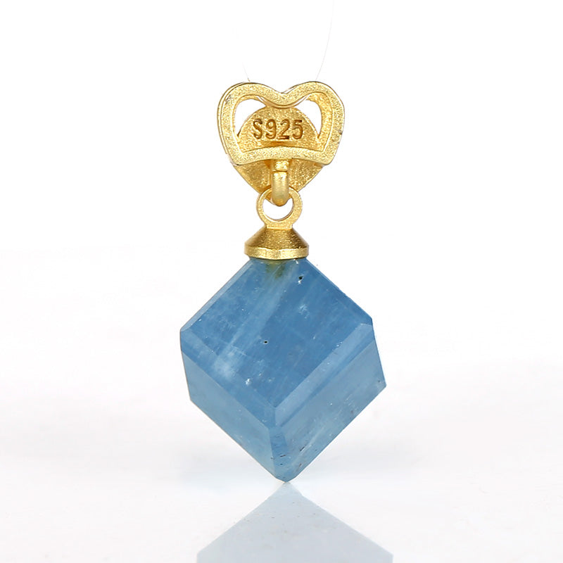 Natural Square Blue Aquamarine Pendant with 925 Silver Accessory 8.5mm, 2.3g