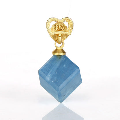 Natural Square Blue Aquamarine Pendant with 925 Silver Accessory 8.5mm, 2.3g