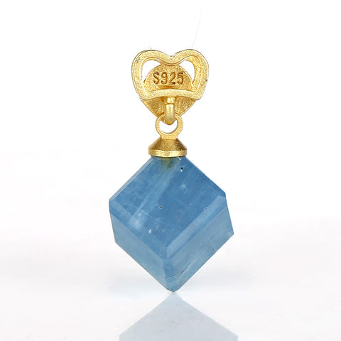 Natural Square Blue Aquamarine Pendant with 925 Silver Accessory 8.5mm, 2.3g