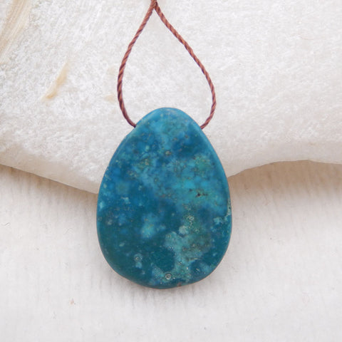 Perle pendentif longue larme percée en turquoise naturelle, 24x12x3mm, 2.7g