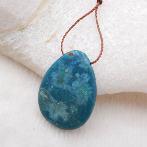 Perle pendentif longue larme percée en turquoise naturelle, 24x12x3mm, 2.7g