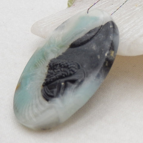 Natural Amazonite Carved Pendant Bead 40x30x5mm 10.1g