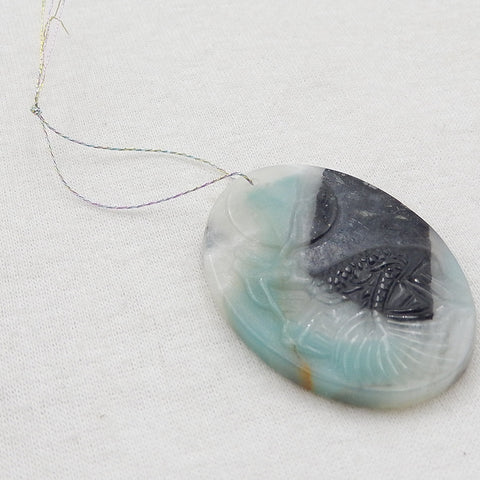 Natural Amazonite Carved Pendant Bead 40x30x5mm 10.1g