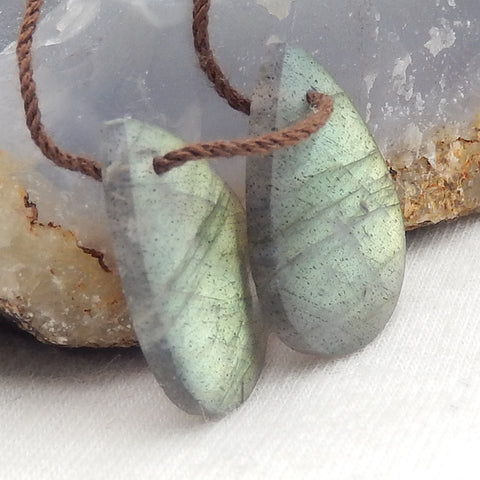 Paire de pierres de boucles d'oreilles en labradorite, pierre pour la fabrication de boucles d'oreilles, 22x6x4mm, 1.7g