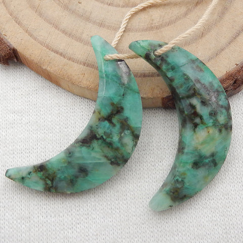 Paire de Boucles d'Oreilles Lune Percée Chrysocolle Naturelle 34x20x4mm,6g