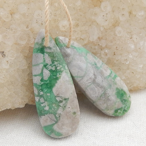 Variscite Teardrop 耳环石一对，用于制作耳环，35x10x4mm，4.8g