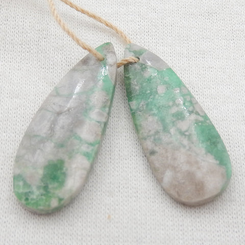 Variscite Teardrop 耳环石一对，用于制作耳环，35x10x4mm，4.8g