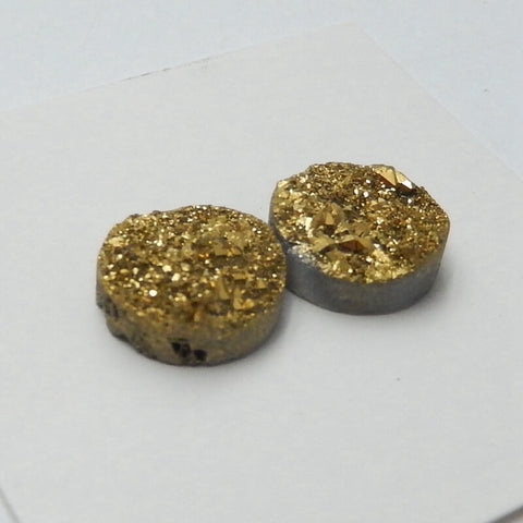 High Quality Raw Golden Crystal 10mm round cabochons Pair, 10x10x4mm, 1.4g - MyGemGarden