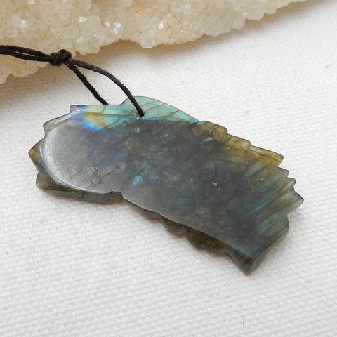 Carved Natural Labradorite Gemstone Indian Head Pendant, 48x23x6mm, 10.8g - MyGemGarden