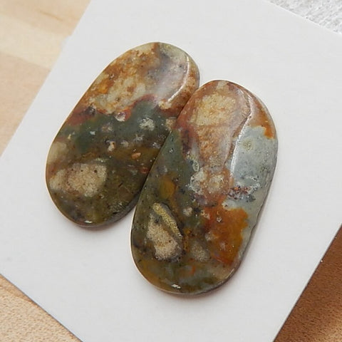 Natural Us Biggs Jasper Gemstone Cabochons pair, 21x13x3mm, 2.9g - MyGemGarden