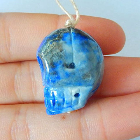 Natural Lapis Lazuli Carving Skull Pendant, 25x19x17mm, 12.2g - MyGemGarden