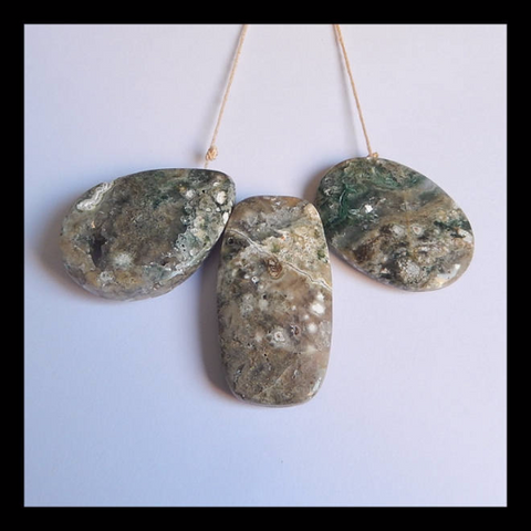 3 pcs Ocean Jasper Gemstone, Necklace set, Natural Gemstone, 50x26x9mm, 40x31x8mm, 56.1g - MyGemGarden