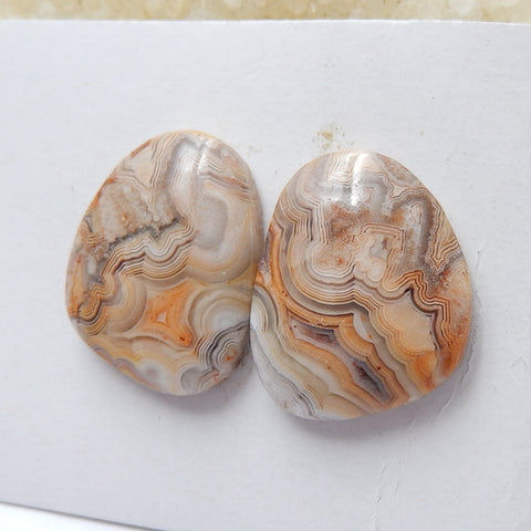 Natural Agate cabochon, Crazy Lace Rosetta Stone Gemstone Cabochon pair, 25x21x6mm, 9g - MyGemGarden