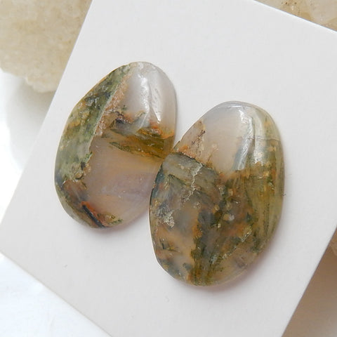 Natural Bamboo Agate Gemstone Cabochon Pair, 19x14x4mm, 3.1g - MyGemGarden