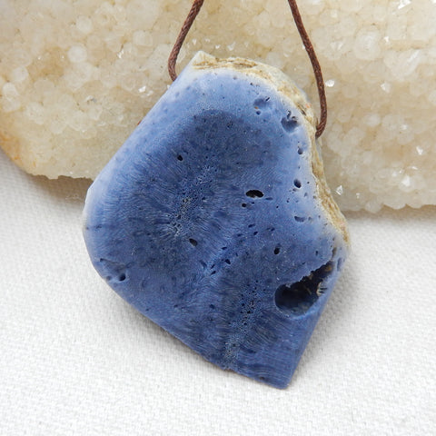 New, Blue Fossil Coral Gemstone Pendant, Nugget Pendant, 58x46x18mm, 38.6g - MyGemGarden