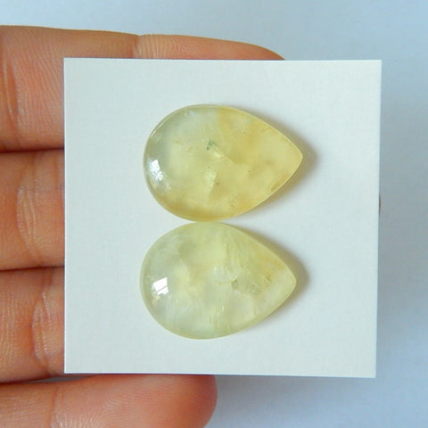 Natural Prehnite Gemstone Cabochon Pair,20x15x5mm,4g - MyGemGarden