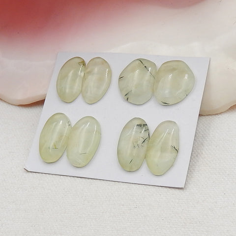 4 Pairs Natural Prehnite Gemstone Cabochons, 19x16x4, 21x12x4mm, 14.4g - MyGemGarden