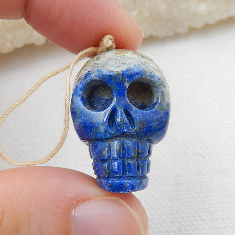 Lapis Lazuli Carving Skull Pendant, 24x18x16mm, 11.3g - MyGemGarden