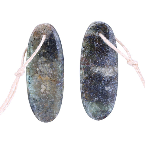 Works of Art Green Kyanite Drilled Earrings Pair 28x11x3mm,5.7g - MyGemGarden