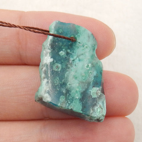 Natural Raw Gemstone Blue Opal Drilled Pendant Stone, 22x17x9mm, 4.0g