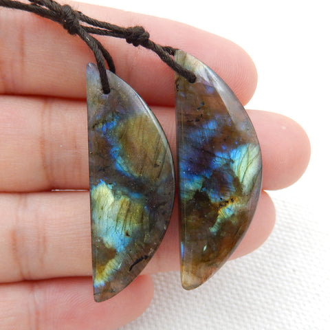 New! Labradorite Earrings Pair, stone for Earrings making, 36x13x5mm, 7.6g - MyGemGarden