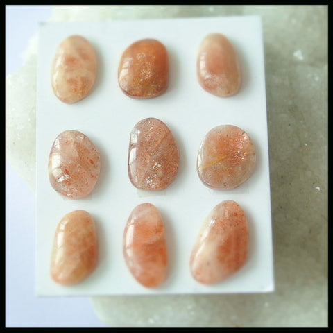 9PCS Natural Sunstone Gemstone Cabochon 20x12x4mm,15x10x5mm,11.95g - MyGemGarden