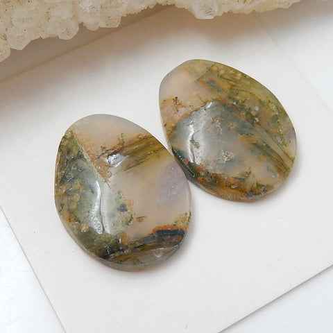 Natural Bamboo Agate Gemstone Cabochon Pair, 19x14x4mm, 3.1g - MyGemGarden