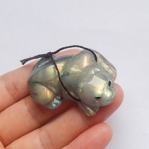 Labradorite Gemstone Tiger Carved Ornament, 46x31x13mm, 23.9g - MyGemGarden