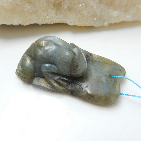 Handmade Labradorite Frog Pendant, Animal Carving, 49x28x16mm, 26.3g - MyGemGarden