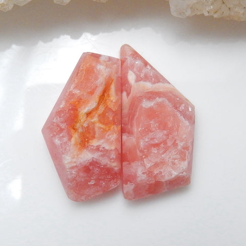 Natural Argentina Rhodochrosite Gemstone Cabochon Pair, 23x11x6mm, 6.1g - MyGemGarden