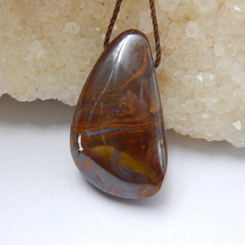 Natural Boulder opal Drilled Gemstone Pendant Bead, 45x20x8mm, 12g - MyGemGarden