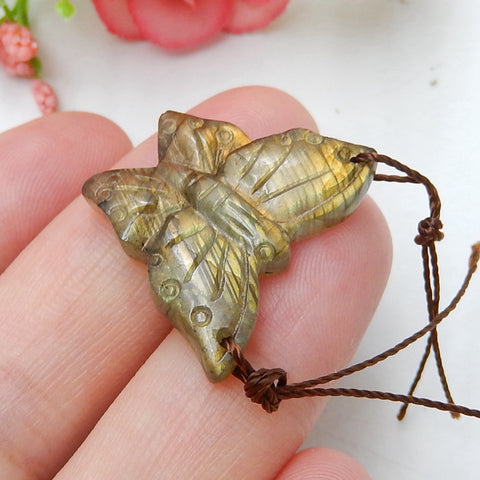 Labradorite Carved butterfly Pendant Bead, 24x21x4mm, 3.3g - MyGemGarden