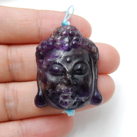 Carved Amethyst Gemstone Buddha Head Pendant Stone, 31x25x11mm, 11.9g - MyGemGarden