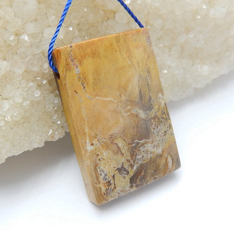 Natural Us Biggs Jasper Drilled Rectangle Gemstone Pendant Bead, 37x25x8mm, 16.7g - MyGemGarden