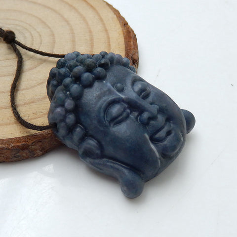 Carved Jasper Gemstone Buddha Head Pendant Beads, 31x25x12mm, 13.5g - MyGemGarden