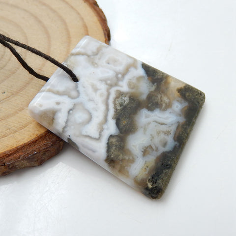 Natural Ocean Jasper Gemstone Pendant Bead, 32x29x4mm, 9.3g - MyGemGarden