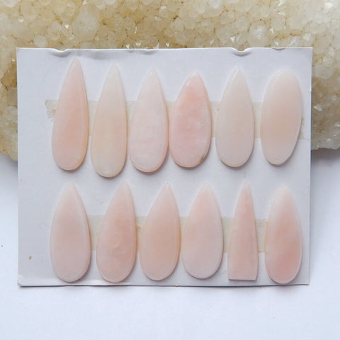 12 PCS Pink Opal Gemstone Cabochons, 26x7x2mm,22x6x2mm, 8.8g - MyGemGarden