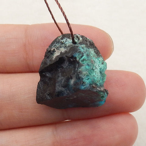 Natural Raw Gemstone Blue Opal Drilled Pendant Stone, 19x19x15mm, 4.9g