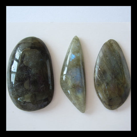 3 pcs Labradorite Cabochons 37x11x5mm,35x22x7mm,15.5g - MyGemGarden