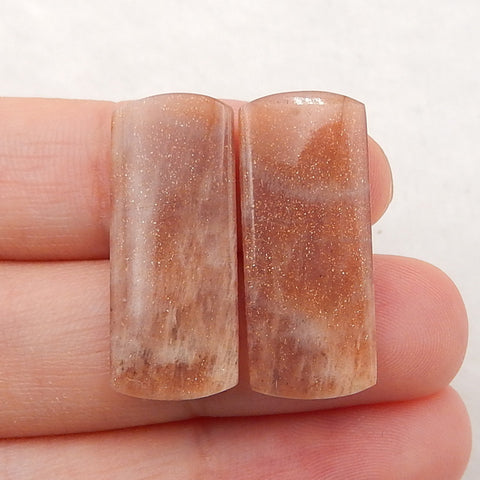 Natural Sun Stone Rectangle Cut Cabochon Pair, Stone For Jewelry Making, 24x10x3mm, 3.3g