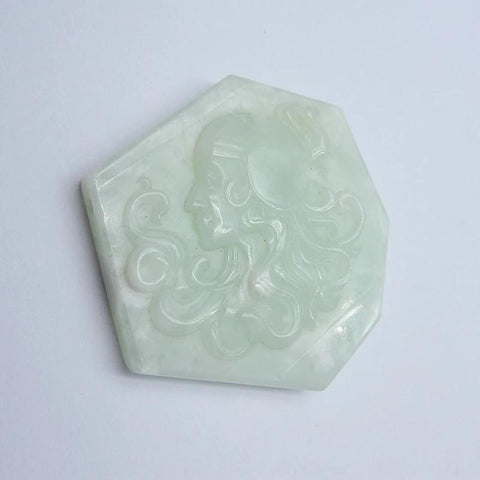 Handmade Nephrite Jade Carved woman Gemstone Cabochon, 52x51x9mm, 36.6g - MyGemGarden