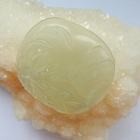 Natural Stone Nephrite jade Carved Flower Cabochon, 39x35x7mm, 14.1g - MyGemGarden