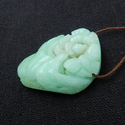 Hand Carved AAA Chrysoprase Gemstone Flower Pendant, 35x27x9mm, 11.4g - MyGemGarden