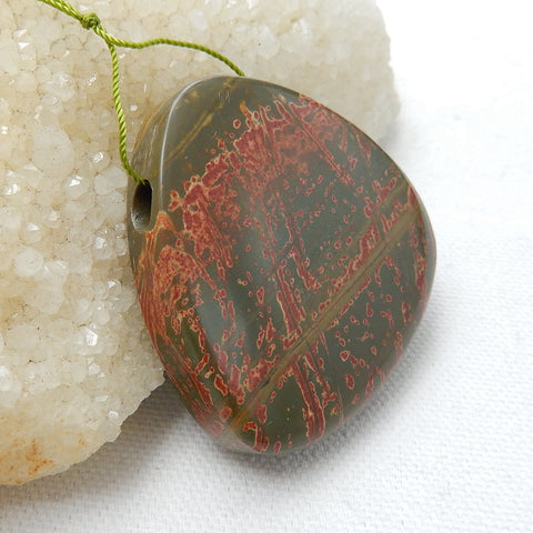 Natural Multi-Color Picasso jasper Drilled Pendant Bead, 47x48x11mm, 47.9g - MyGemGarden